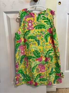 Lilly Pulitzer Yellow Tropical Print Shift Dress with Pink & Green Accents